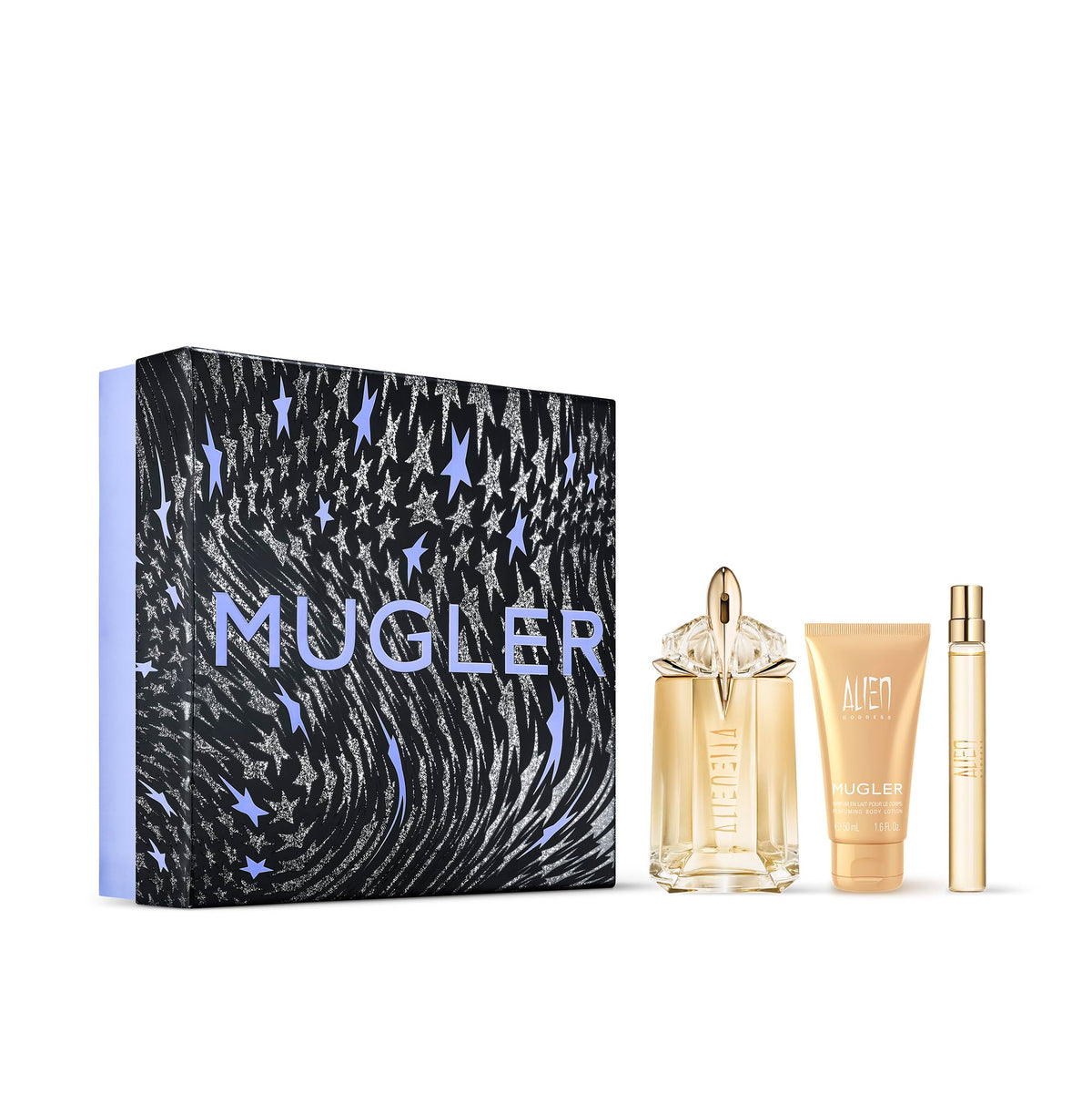 Mugler Alien Goddess Eau de Parfum - Women's Fragrance Gift Set - Floral & Woody - With Bergamot, Jasmine, and Vanilla - Full Size, 2 Fl Oz, Body Lotion, 1.7 Fl Oz & Travel Size, 0.33 Fl Oz