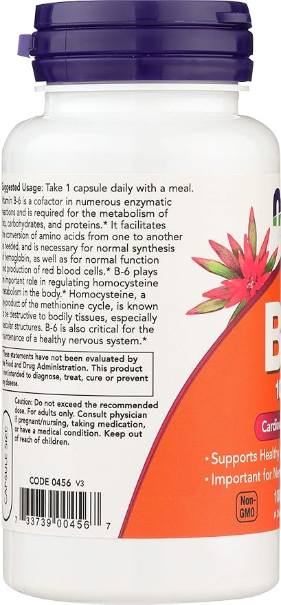 Now Foods B6 100mg Capsules, 100 CT