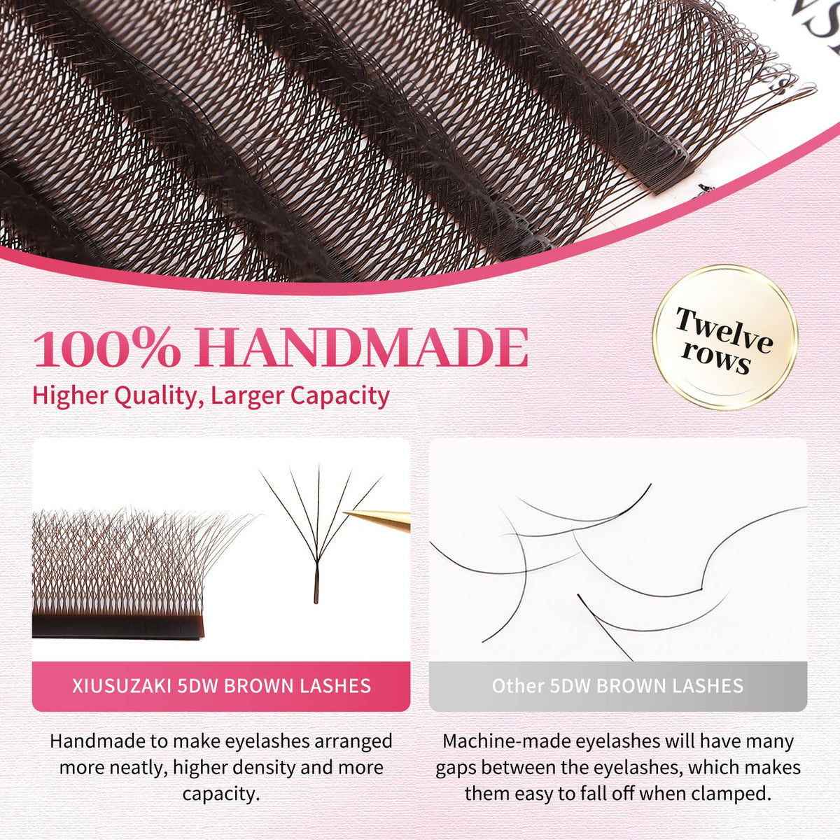 W Lash Extensions Brown 5D Eyelash Extensions W Shape 0.07mm Thickness C Curl Mix 8-15mm Premade Fans Volume Lashes Matte Black Crisscross(W-Brown-5D-0.07-C,8-15mm)