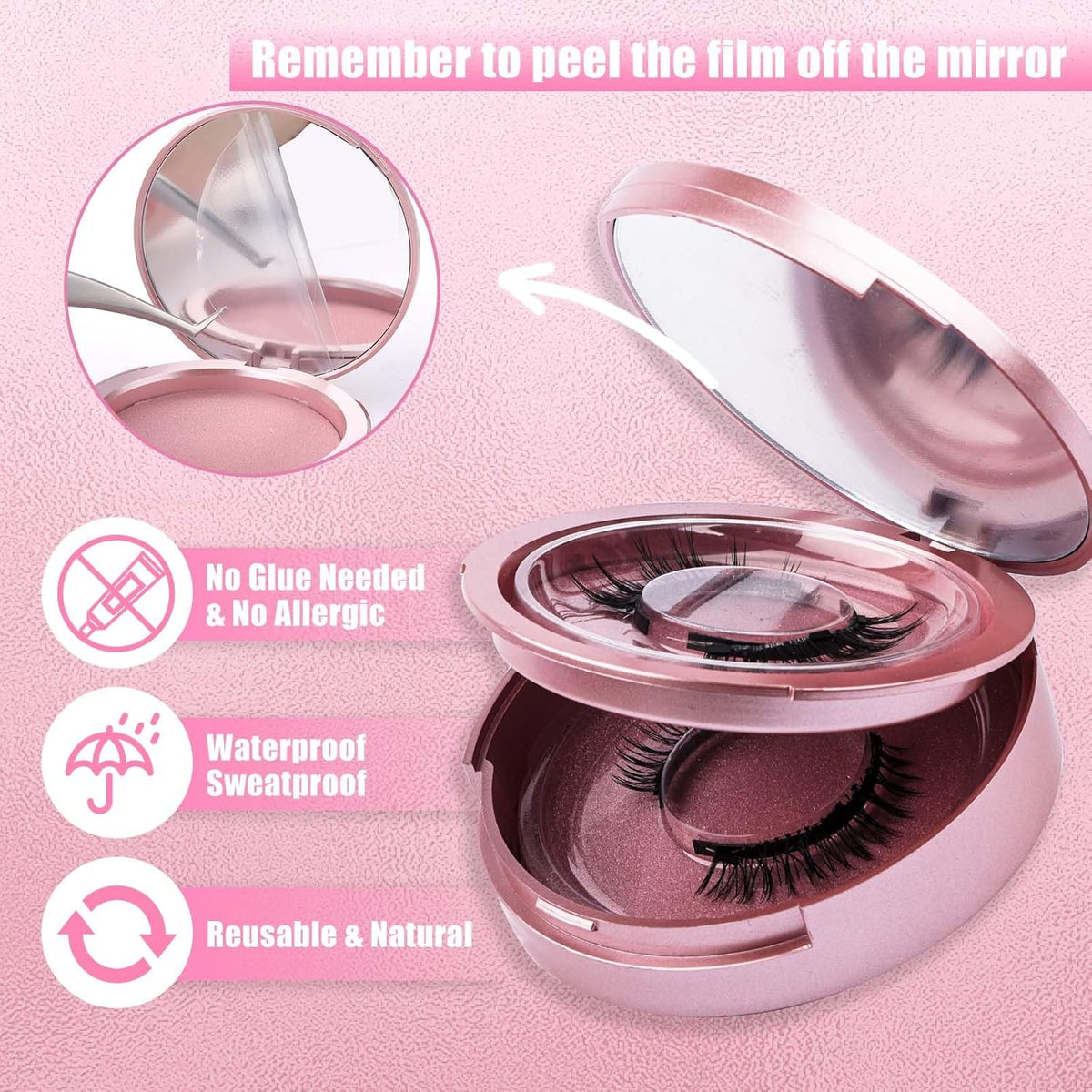 FADLASH Magnetic Eyelashes with Applicator 2 Pairs Waterproof Reusable Cat Eye Magnetic Lashes Natural Look Easy to Wear and Remove, Black (806+H3)