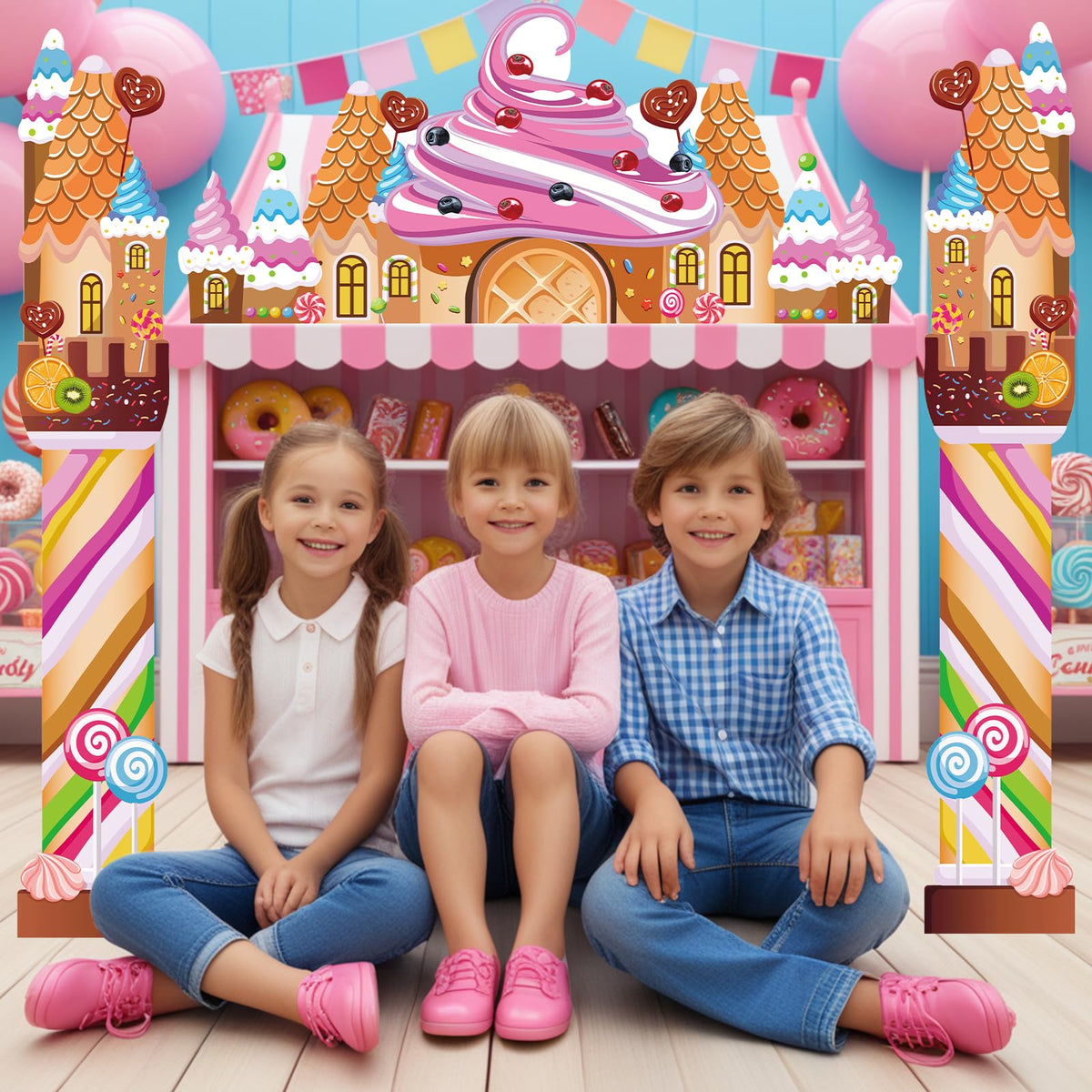 3 Pcs Candyland Party Decorations Door Banner Sweet Candy Porch Hanging Banner Pink Lollipop Signs Awning Backdrop for Christmas Baby Shower Birthday Party Supplies Photo Prop Indoor Outdoor