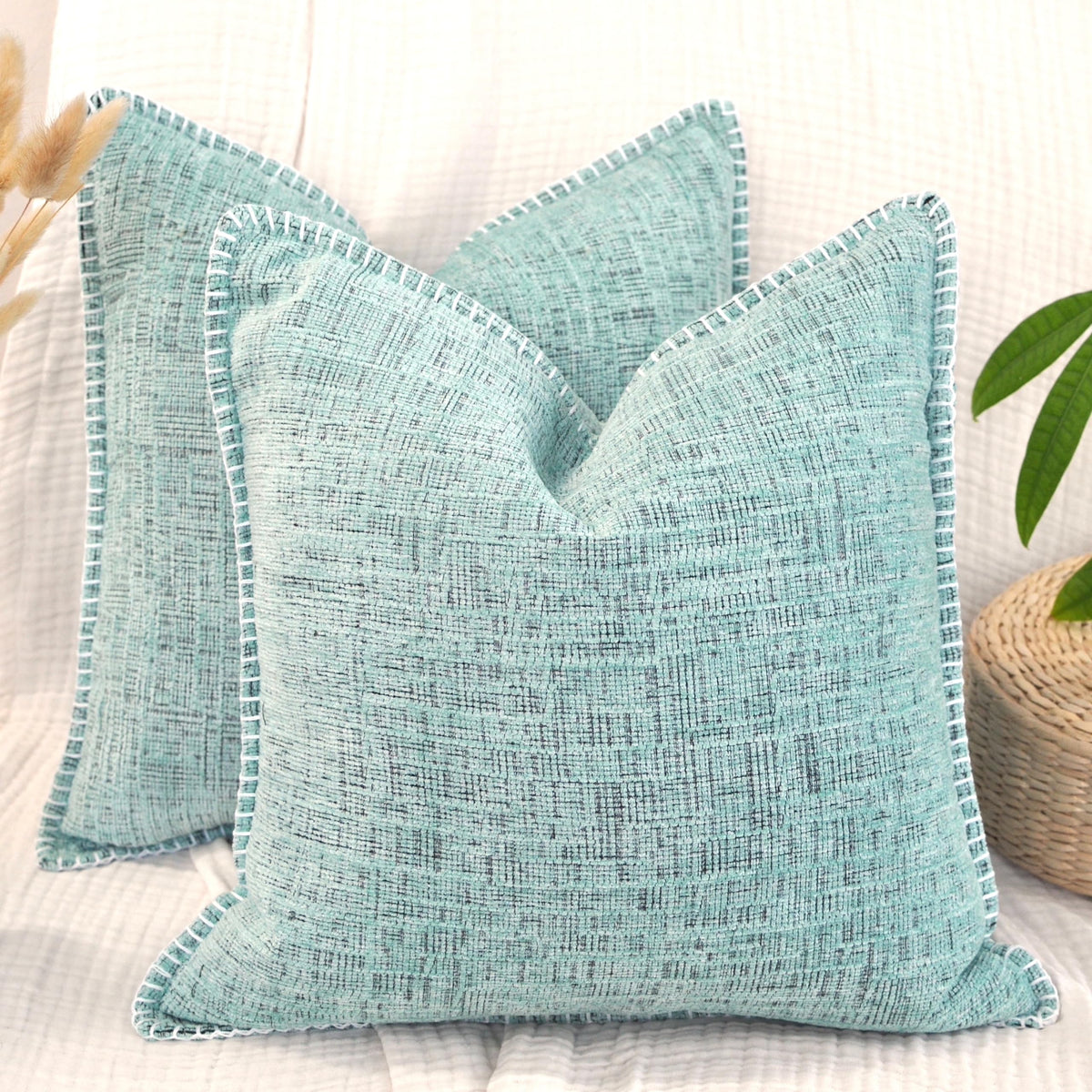 18x18 Pillow Covers for Couch Pillows Mint Green Set of 2, Decorative Soft Textured Cozy Chenille Cushions Covers, Modern Deco Covers for Sofa Pillows, Decor Pillow Covers Square Pillowcase