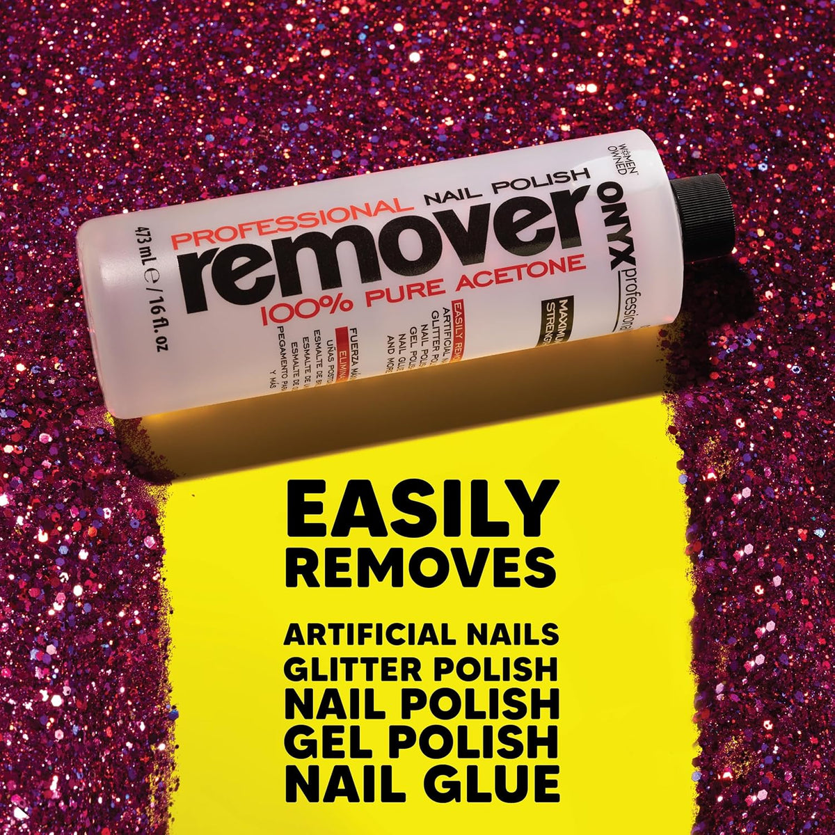 Onyx Professional 100% Pure Acetone Nail Polish Remover Kit with 7 inch Nail File, 16 fl oz - Made in USA, Maximum-Strength Gel Polish Remover, Artificial & Glitter Nail Polish