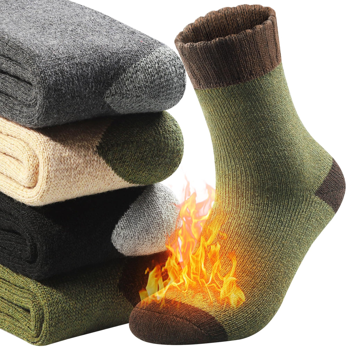 Yeblues Merino Wool Thermal Hiking Socks - 4 Pairs, Men's Sizes 6-11, Super Soft, Warm for Winter