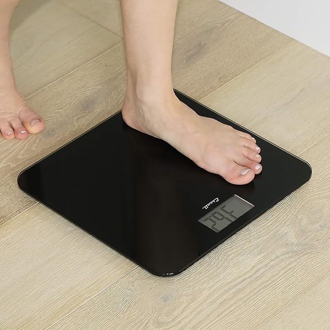 Escali Digital Glass Bath Scale for Body Weight, Bathroom Body Scale, High Capacity of 400 lb, Battery Included, Slim Black