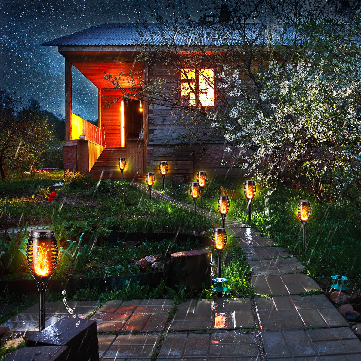 Toodour Solar Torch Flame Lights, 12 Pack Solar Light Outdoor with Flickering Flame, Waterproof Pathway Lights Landscape Decoration Lighting for Garden, Lawn, Yard, Outdoor Decorations