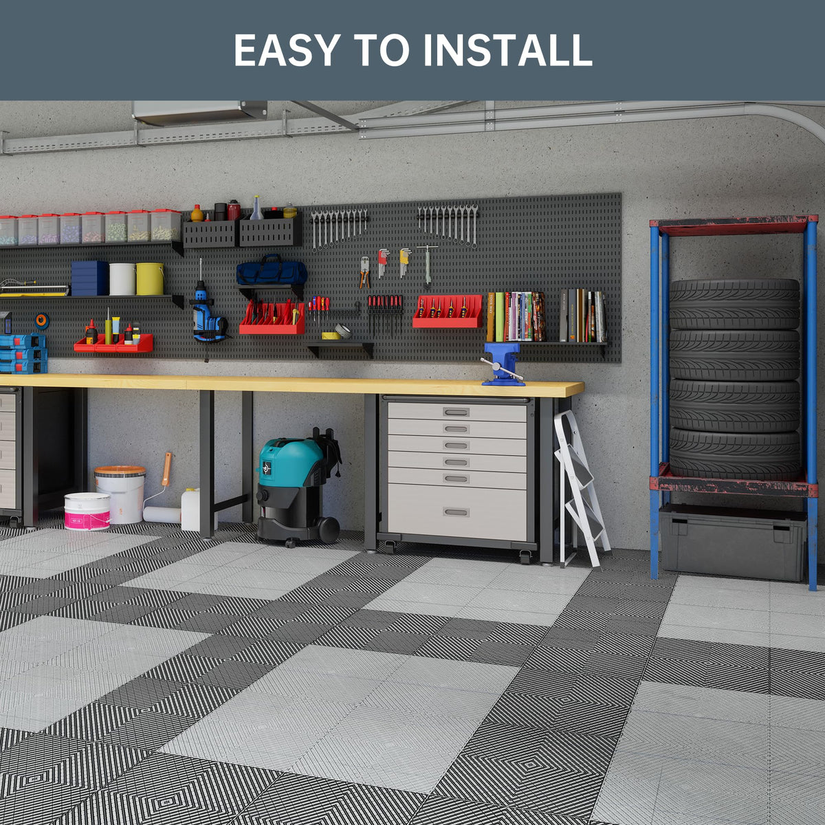 HOTSYSTEM Durable Polypropylene Interlocking Modular Garage Floor Tiles, Versatile Interlocking Floor Tiles, 15.7'' x 15.7'' x 0.7''(Thickness) Flooring Tile(20 Pack), Grey