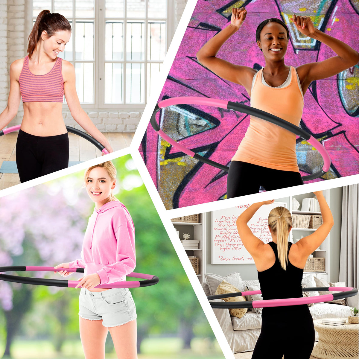 Weighted Fitness Hoop for Adults Beginners, 2lb Hula Hoop for Fun Exercise, 8 Detachable Sections
