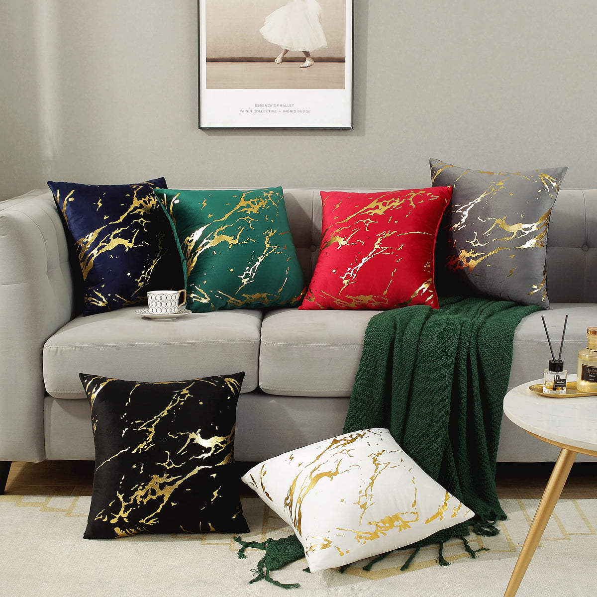 TAOSON Pack of 2,Velvet Marble Pattern Lines Geometric Bronzing Printed Cozy Soft Throw Pillow Cases Cushion Covers Shells for Sofa Couch Bed Home Decoration 20 x 20 Inches, Red and Gold