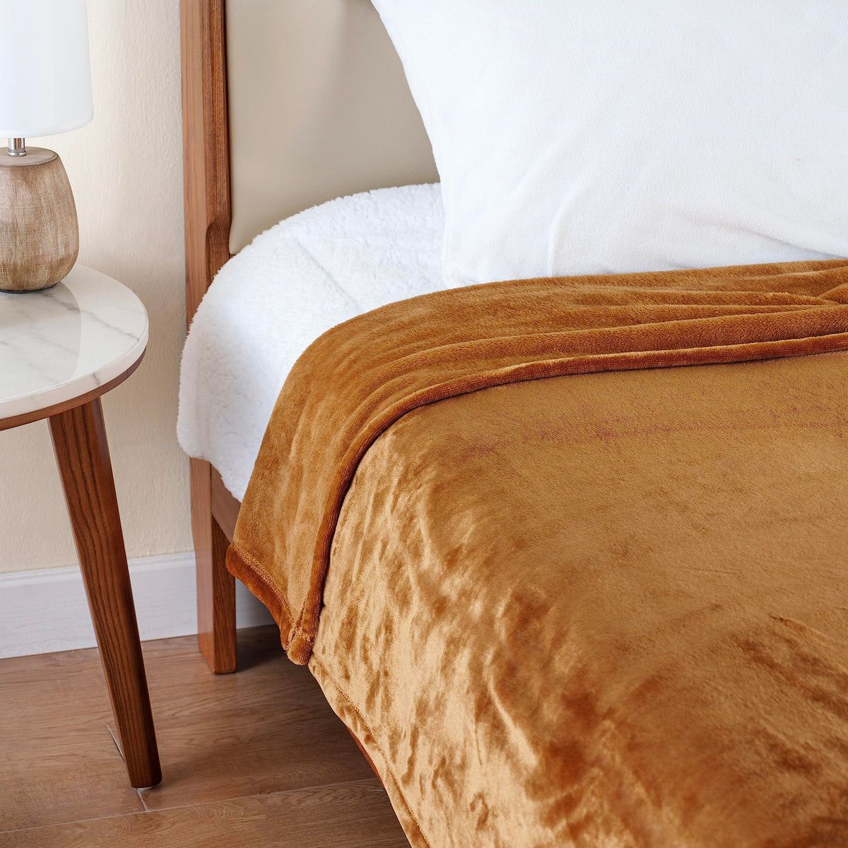 Berkshire Blanket Classic VelvetLoft® Solid Bed Blanket, Queen Size Bed Blanket, Lightweight Soft Fuzzy Plush Blanket for Bed and Couch, Butterscotch Orange, 90x90 Inches