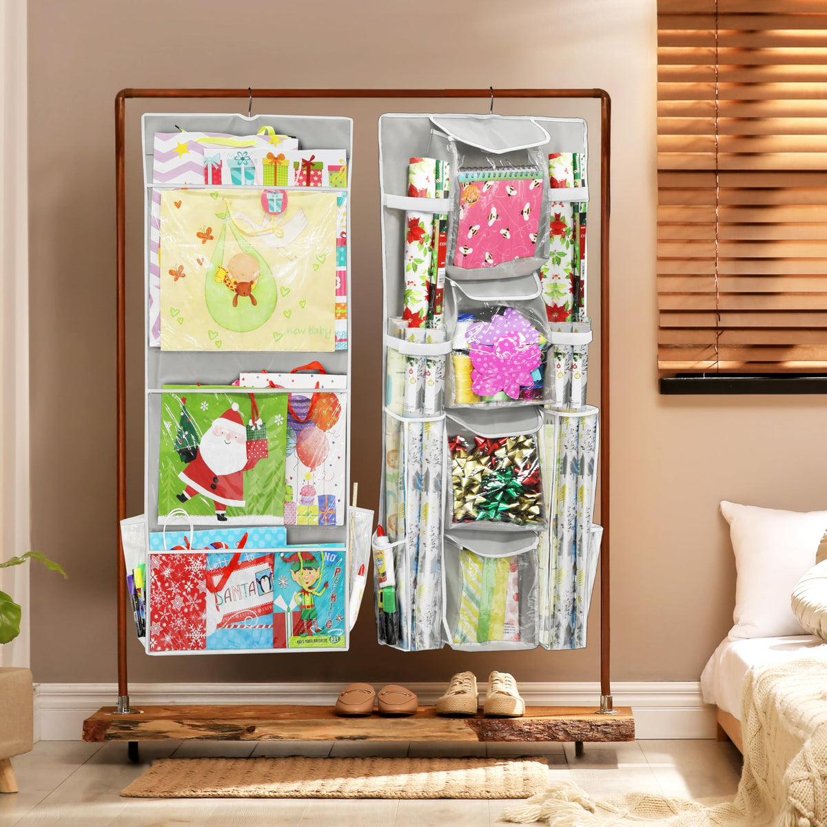Simple Houseware Double-Sided Hanging Gift Wrap Organizer Storage Pockets, (Set of 1)