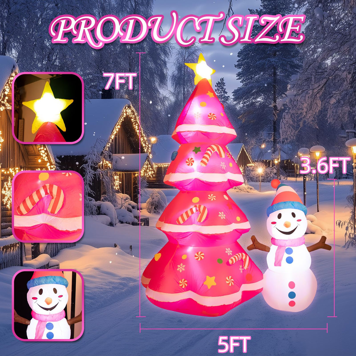7FT Christmas Inflatables Cute Inflatable Christmas Tree with Snowman Christmas Decorations Outdoor Christmas Blow Up for Yard, Outside, Built-in LED Lights with Tether