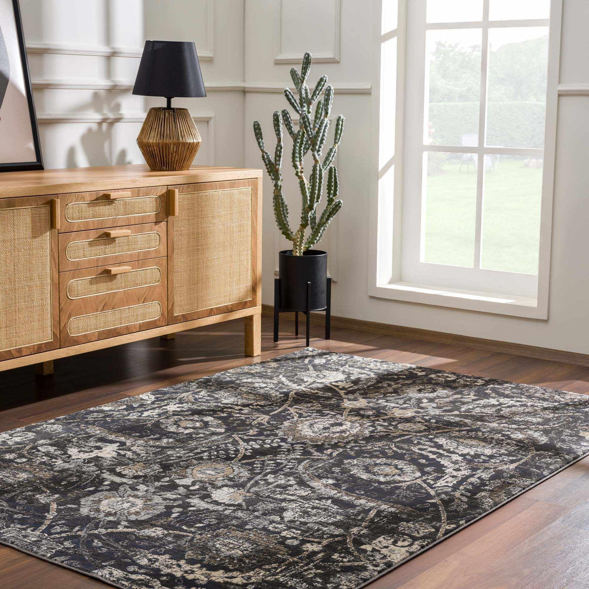 Hauteloom Owatonna Rustic Farmhouse Living Room Bedroom Dining Room Area Rug - Style - Traditional Floral Look - Dark Brown, Grey, Black, Cream - 5'3" x 7'3"