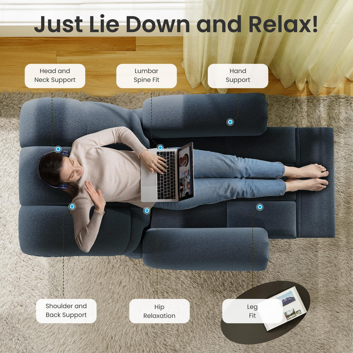 Welzona Updated Power Recliner Chair, Adjustable Electric Recliner Chair for Adults, Ultra-Comfy Teddy Fleece Recliner Chair for Small Space, Tool-Free Assembly, 2 Side Pockets and USB Port, Blue Gray