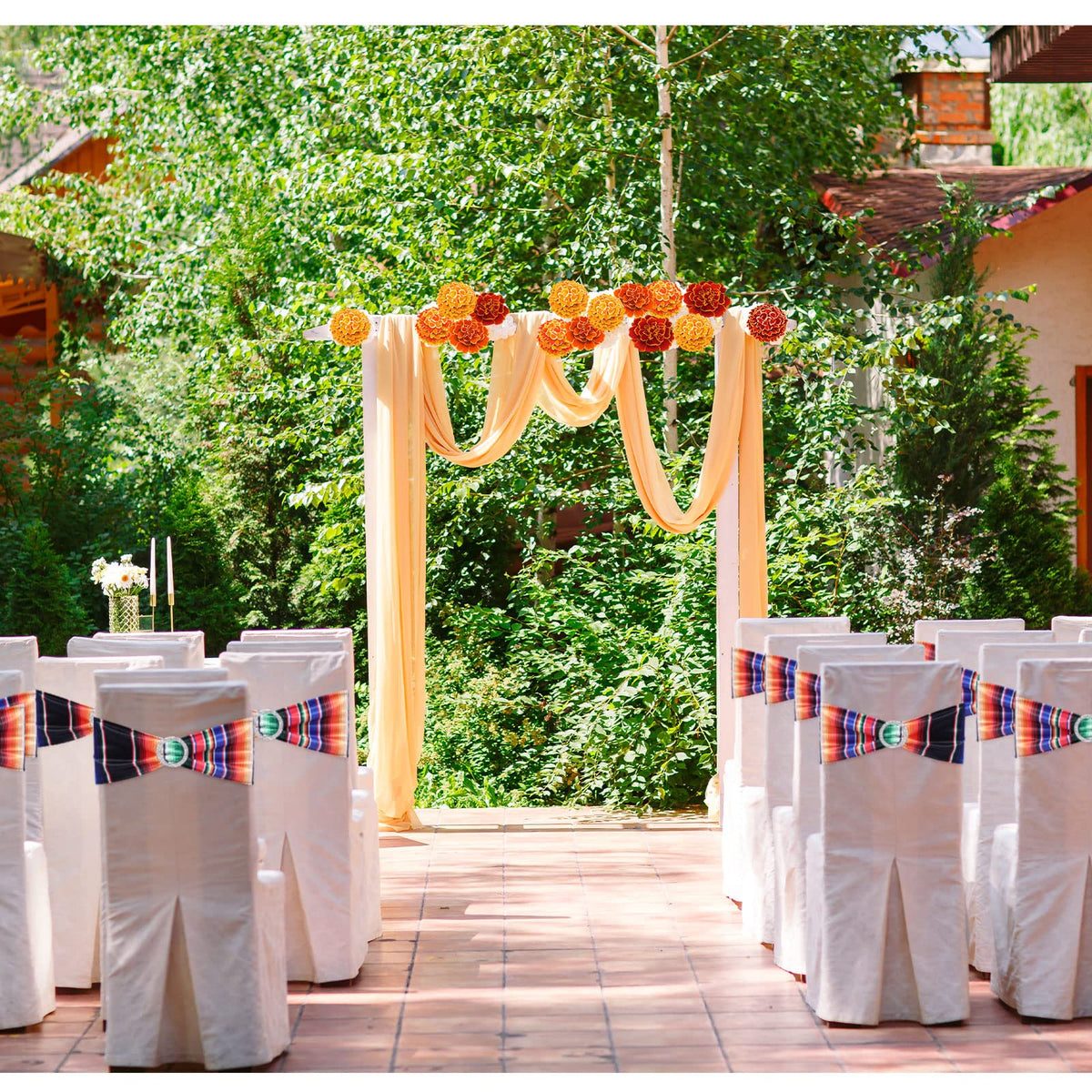 Newwiee 48 Pieces Mexican Theme Stretch Chair Sashes Dining Spandex Chair Sashes Bands with Buckle for Wedding Event Fiesta Party Favor Ceremony Reception Banquet Mardi Gras Decoration (Retro)