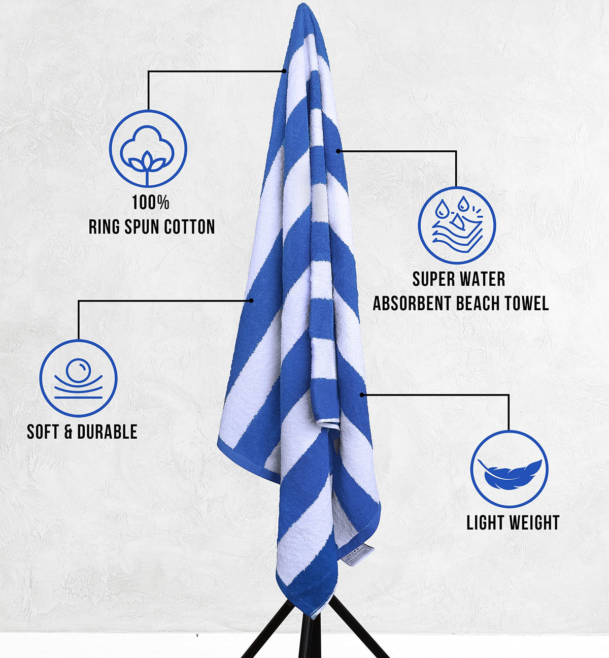 Utopia Towels 4 Pack Cabana Stripe Beach Towel, 30 by 60 Inches, Oversized 100% Ringspun Cotton Pool Towels, Highly Absorbent Bath Towels for Bathroom