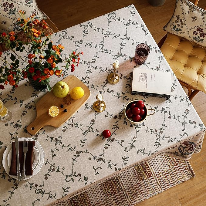 patdrea Designer Linen French Small Tablecloth for Rectangle Table,Fall Country Breathable Floral Tablecloths,Table Cover for Kitchen Dining,Tea Party,Christmas,Thanksgiving,55"x71"-Oliveirad