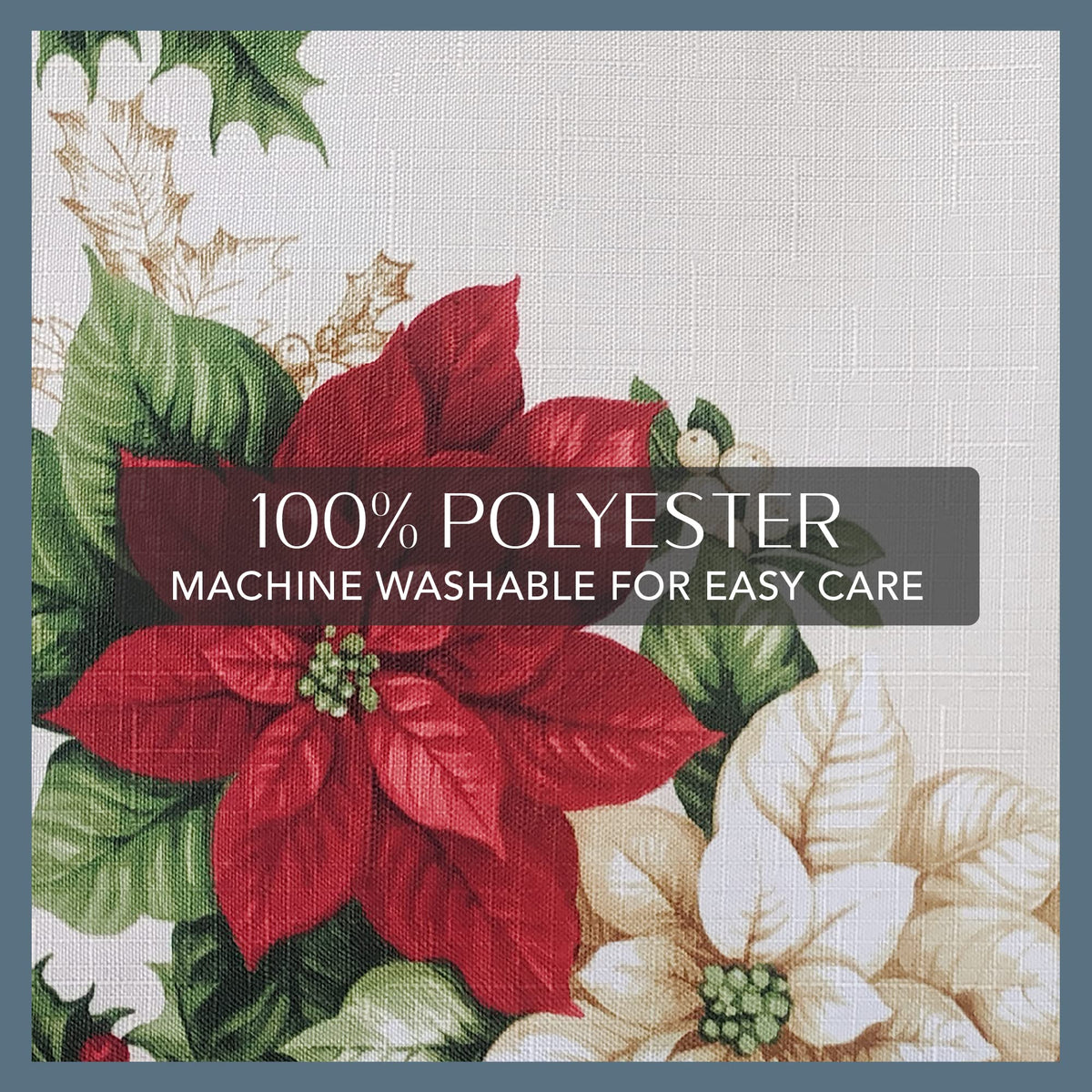 Elrene Home Fashions Red and White Poinsettia Holiday Fabric Wrinkle Resistant Tablecloth, 60" x 120", Multi