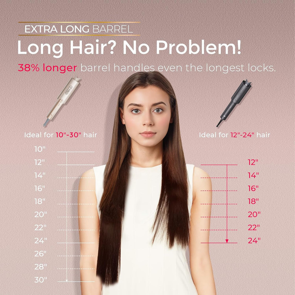 Upgraded Automatic Rotating Curling Iron - TYMO CurlPro Plus Long Barrel Curling Wand for Long Hair, Ceramic Hair Curler for Women, Anti-Scald, Tangle-Free, 600M Ionic, Dual Voltage, Gold, 1 Inch