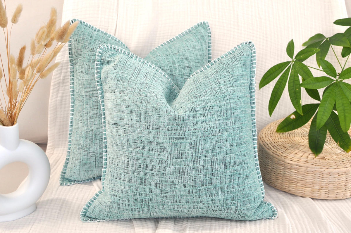18x18 Pillow Covers for Couch Pillows Mint Green Set of 2, Decorative Soft Textured Cozy Chenille Cushions Covers, Modern Deco Covers for Sofa Pillows, Decor Pillow Covers Square Pillowcase