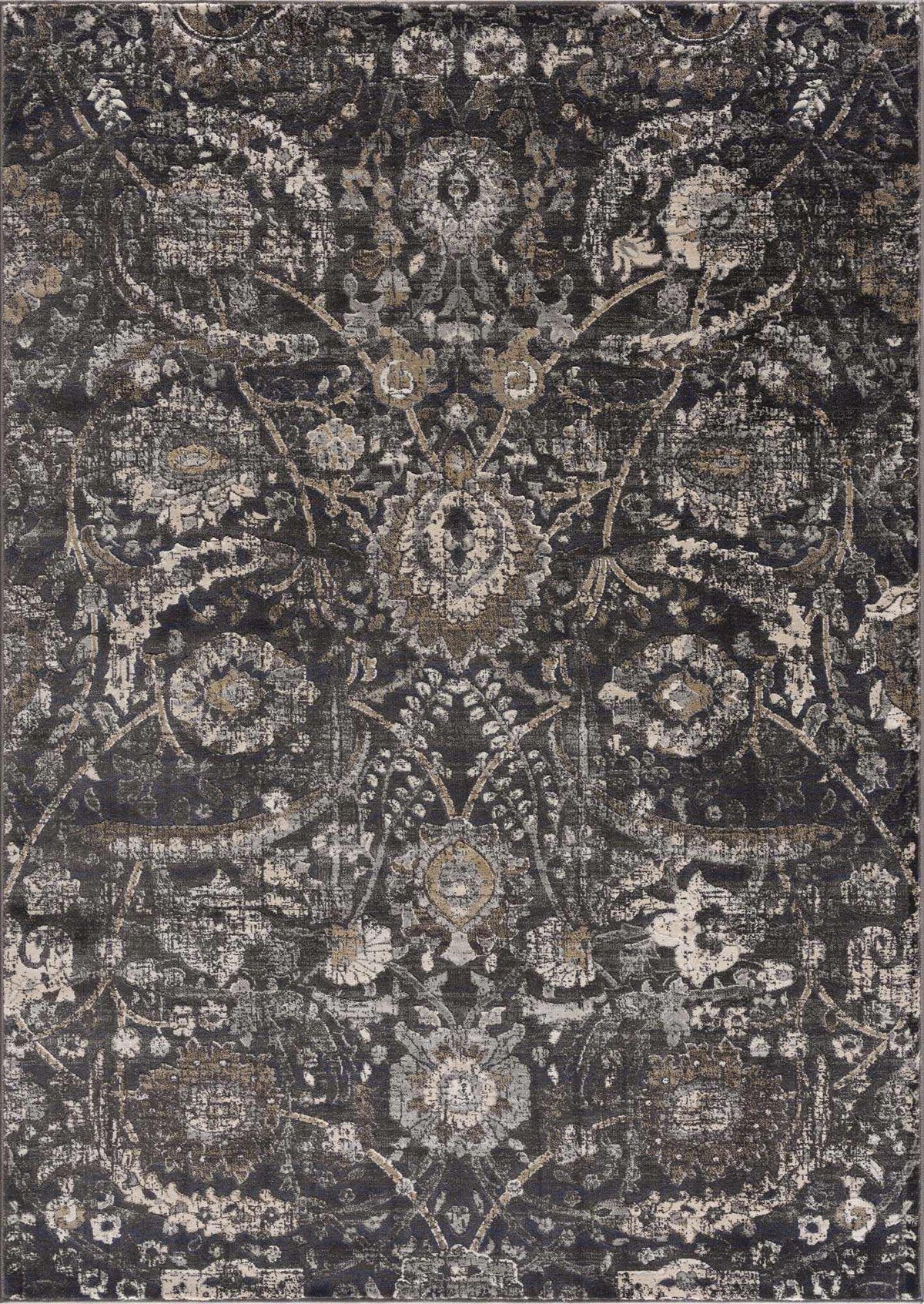 Hauteloom Owatonna Rustic Farmhouse Living Room Bedroom Dining Room Area Rug - Style - Traditional Floral Look - Dark Brown, Grey, Black, Cream - 5'3" x 7'3"