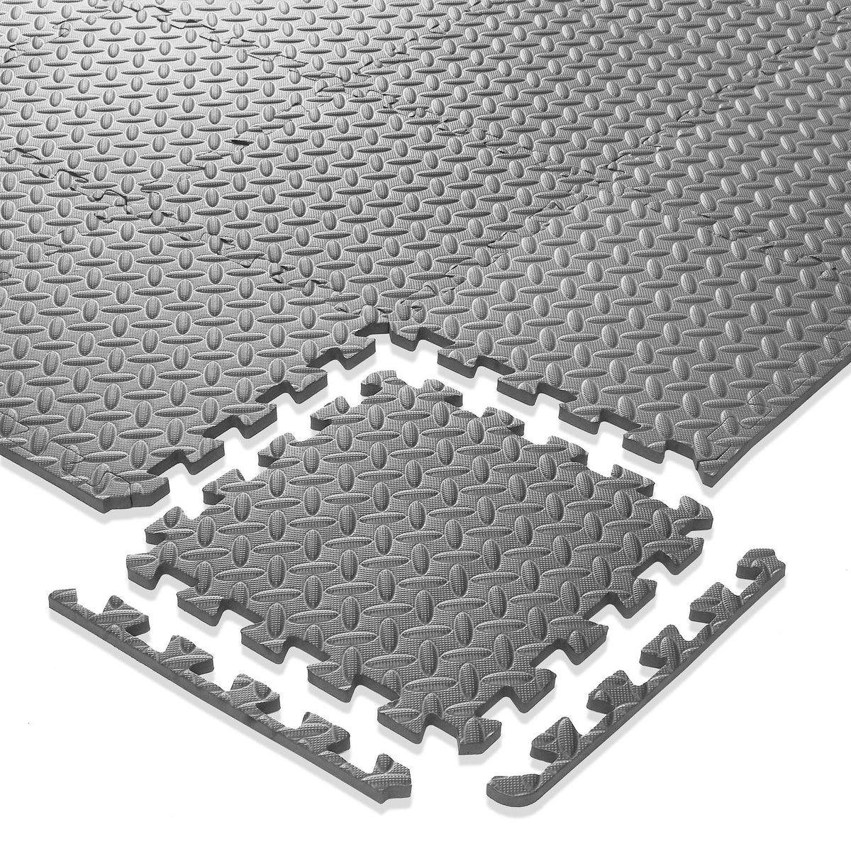 Philosophy Gym Pack of 36 Exercise Flooring Mats - 12 x 12 Inch Foam Rubber Interlocking Puzzle Floor Tiles - Gray