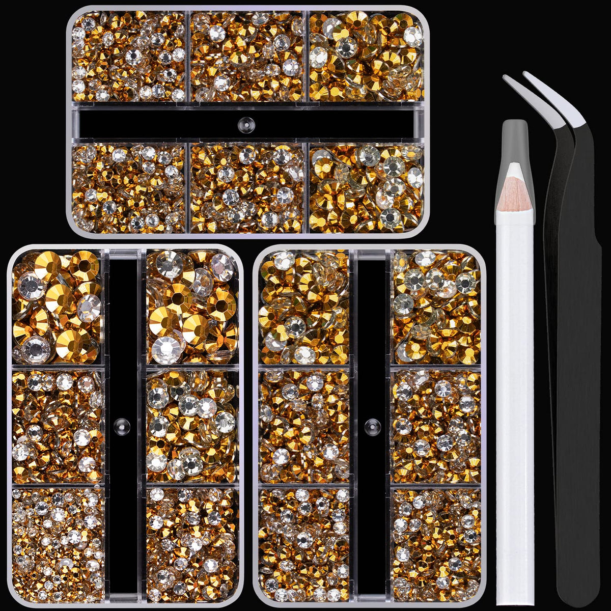 Resin Rhinestones Crafting, 2/3/4/5/6mm Flatback Jelly Rhinestones, 3 Box Mineral Gold Non Hotfix Crystal Gems for Bedazzling Crafts Mugs Tumblers Clothes Makeup Nail