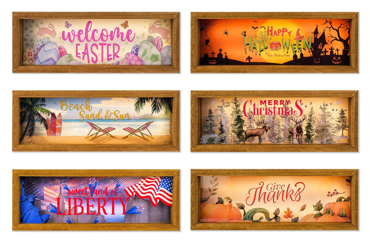 SAILINGSTORY Interchangeable Holiday Decor 6 Seasonal Decor Night Light Shadow Box Easter Summer 4th of July Halloween Thanksgiving Christmas Decorations