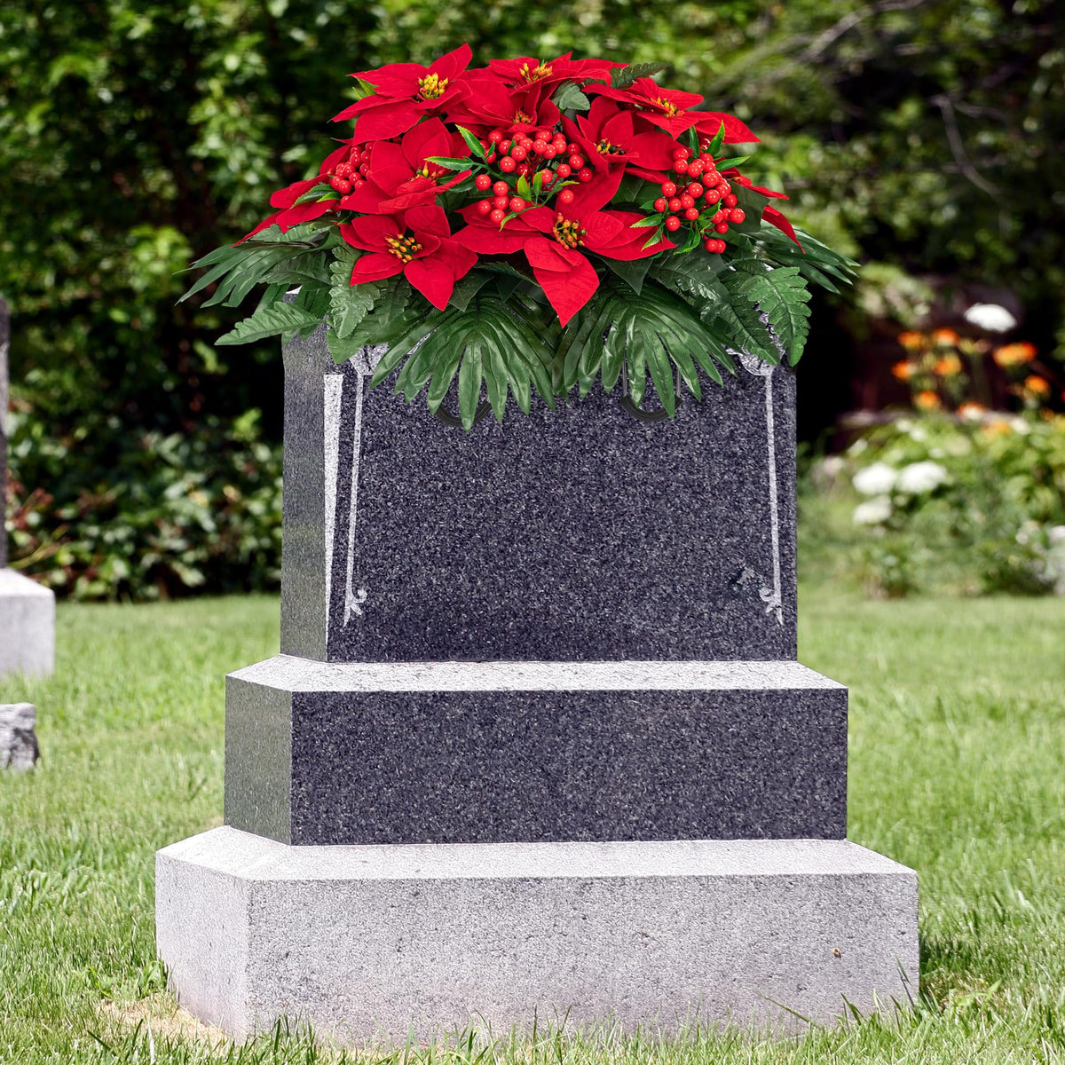 Uqueeten Poinsettia Flowers Artificial Christmas Grave Decorations for Cemetery Sympathy Flowers Cemetery Vases for Grave Fake Flowers Christmas Cemetery Decorations Plastic Christmas Flowers (Red)