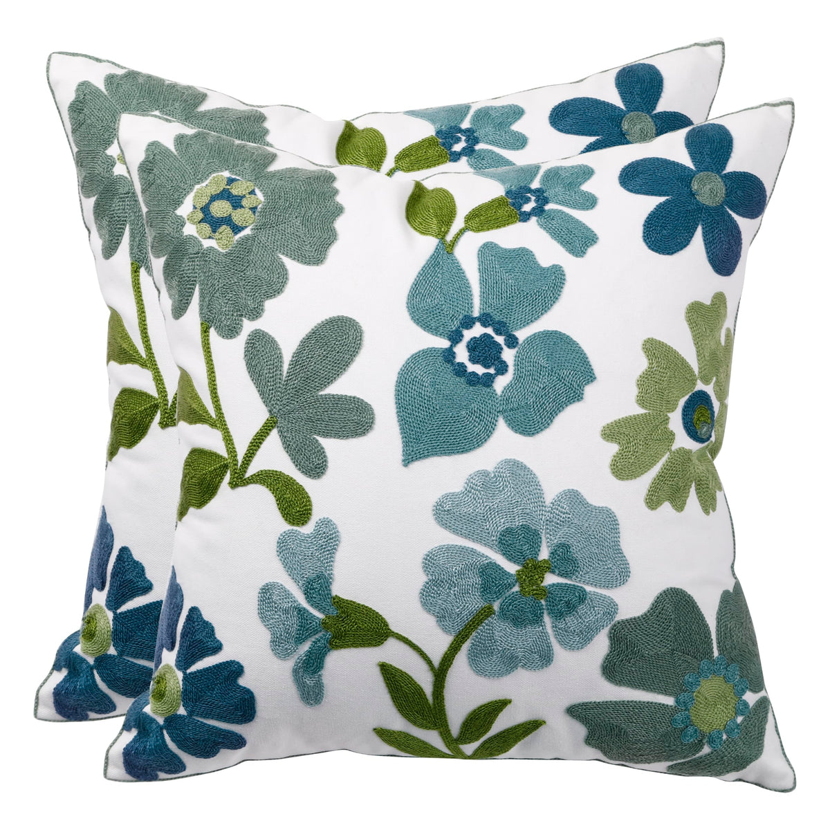 Tosleo Embroidered Throw Pillow Covers 18x18 inch Pack of 2 Blue Blossoms Spring Decorative Pillowcases Farmhouse Coastal Pillow Cushion Cases Home Decor Square Floral Pillow Case