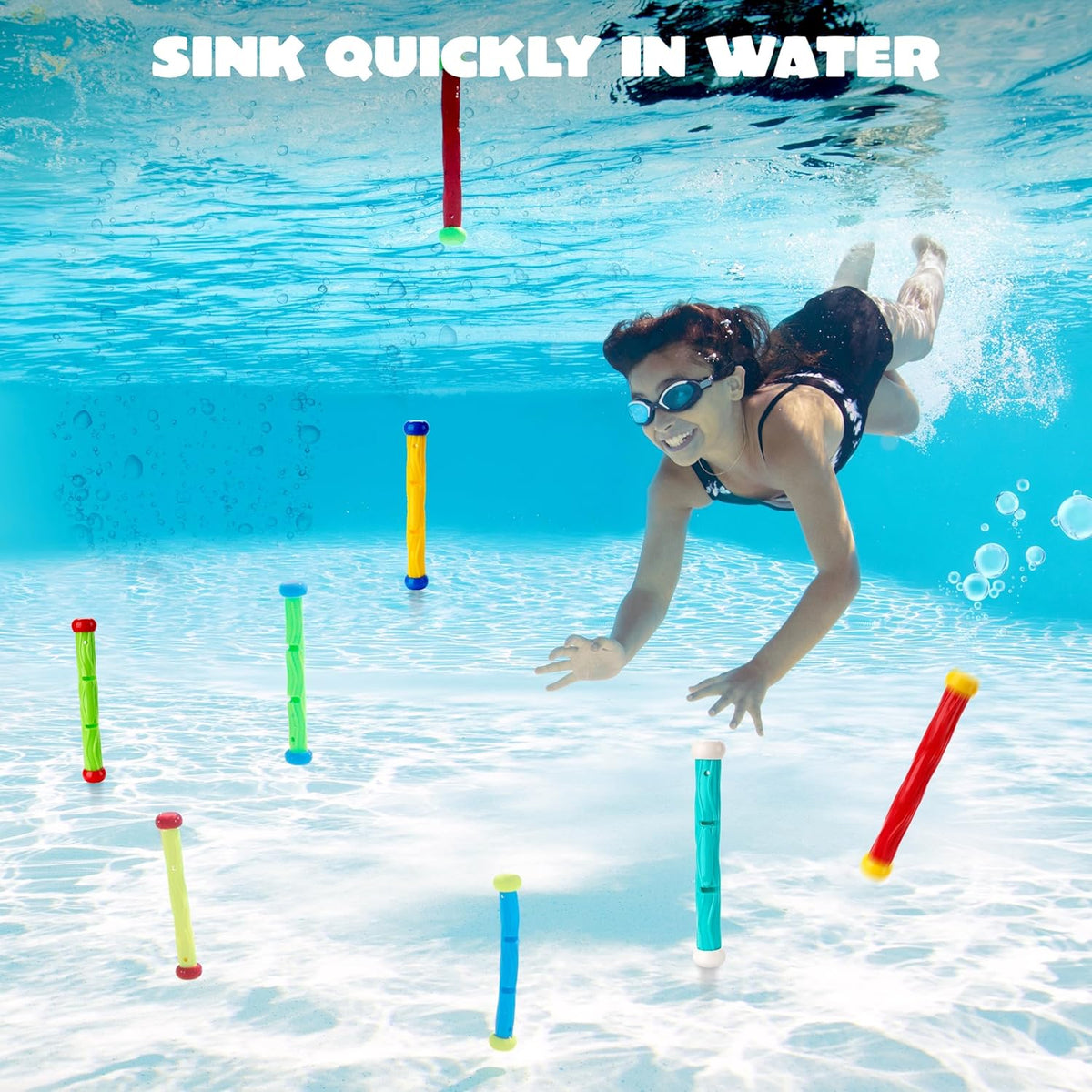 JOYIN Diving Sticks Pool Toys, 8 Pcs Underwater Training Pool Dive Stick for Kids, Colorful Swimming Toy Sinking Throwing Sticks for Kids Gifts Summer Swim Training Water Fun Pool Games(Sticks)