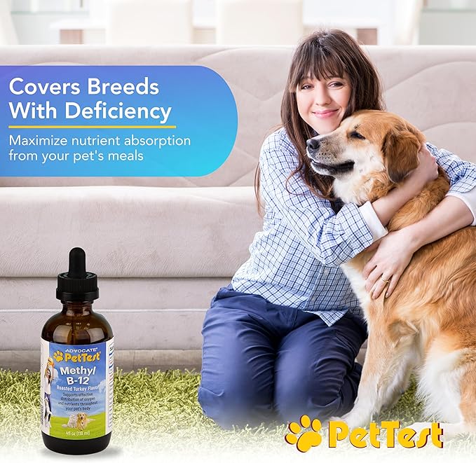 PetTest Methyl B12 Vitamin Liquid Drops 4fl oz (5000 MCG) Supplement with Methylcobalamin for Diabetic Pets, Maximum Absorption to Increase Energy for Dogs and Cats