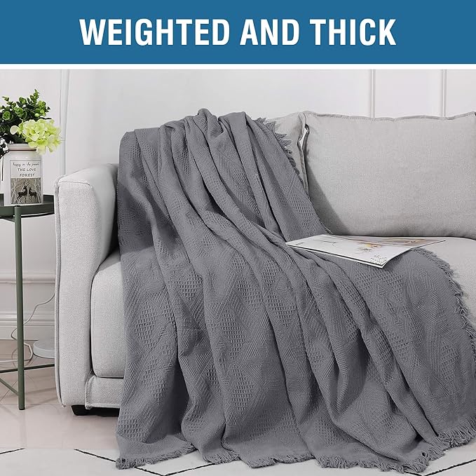 H.VERSAILTEX Cotton Sofa Covers Couch Cover Sofa Slipcover for Most Shape Sofas, Feature Thick Woven Jacquard Seamless with Tassels, Multi-Use Decorative for Couch (Large: 71" x 102", Grey)