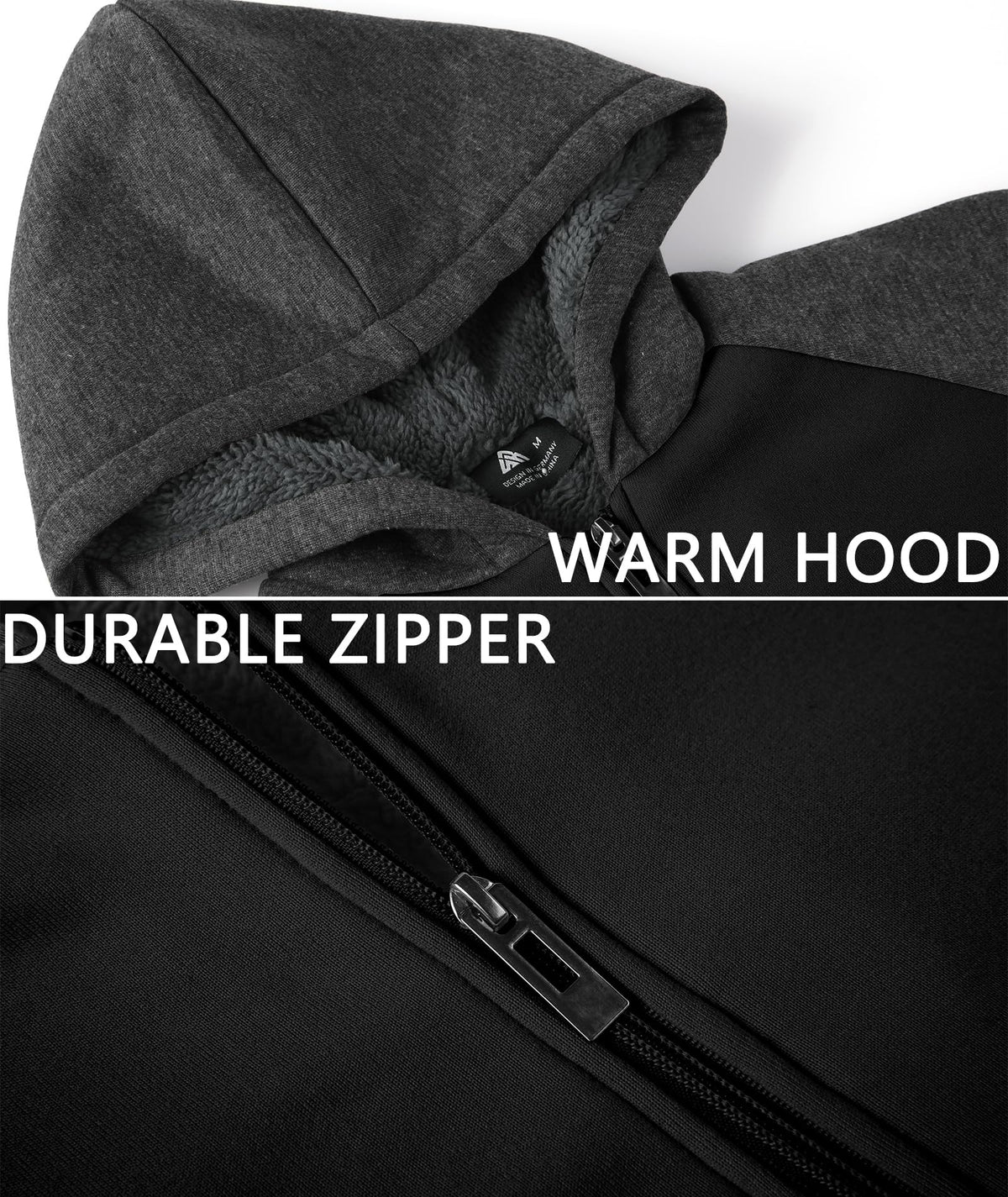 LLdress Boys Hoodie Kids Fleece Sherpa Lined Jacket Youth Zip Up Heavyweight Hooded Sweatshirt Teen Winter Warm Coat Grey Black Size 6-7