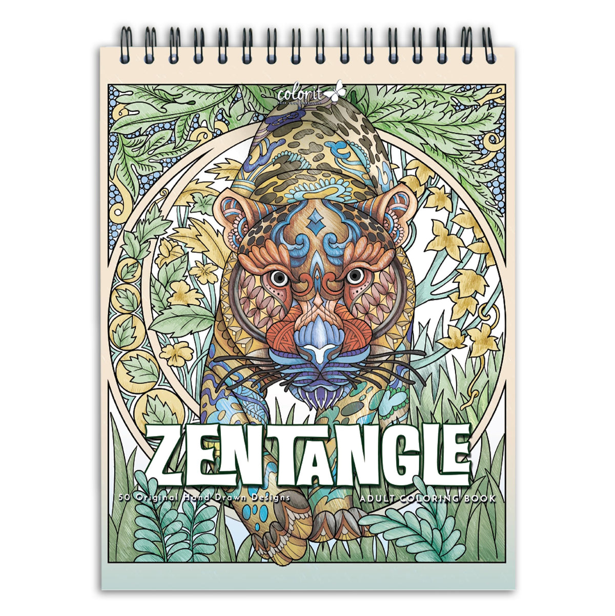 ColorIt Zentangle Spiral Bound Adult Coloring Book - 50 Zen Animal Kingdom Designs & Patterns for Meditation and Mindfulness, with Thick, Perforated, Ink Blotter Paper and Lay Flat Hard Cover