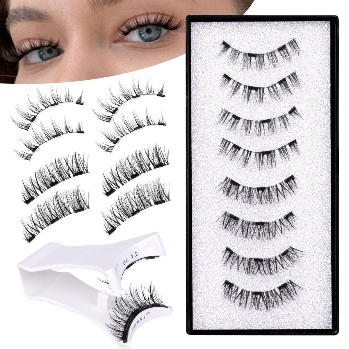 Magnetic Eyelashes with Applicator Wispy Magnetic Eyelashes Natural Look Reusable Press on Lashes without Eyeliner No Glue Needed Lashes 2 Styles Mix False Lashes by JIMIRE