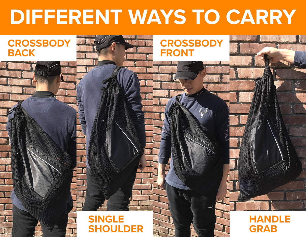 Fitdom Large Mesh Swim Drawstring Sling Bag. Best for Swimming, Gym & Beach