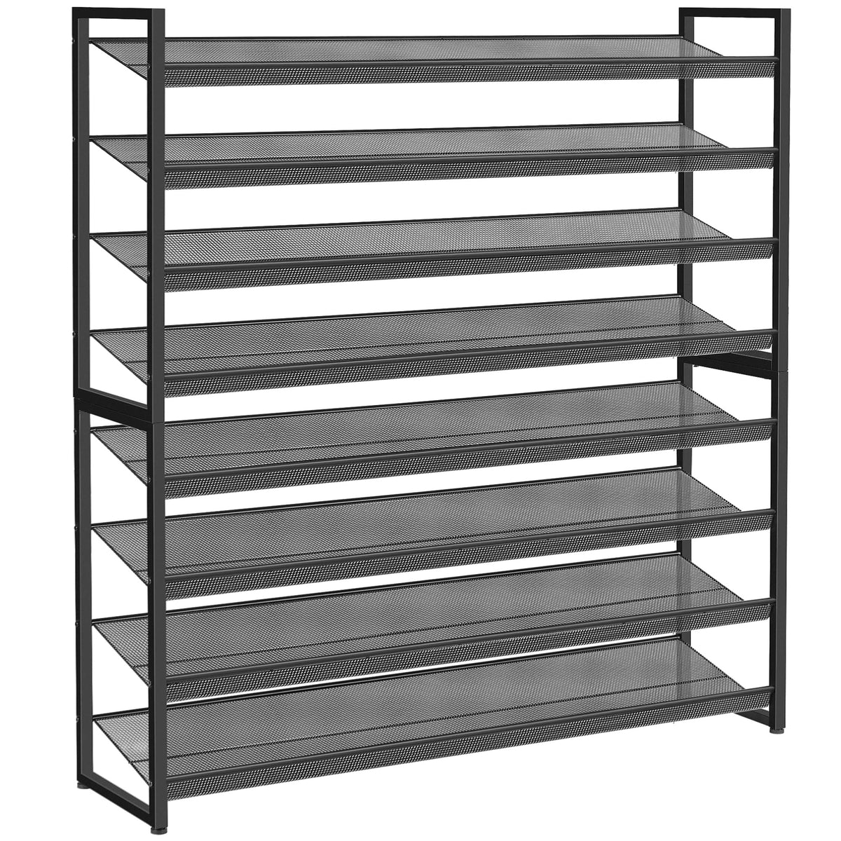 Nunsino Shoe Rack, Long Shoe Organizer,Max Holds 50 Pairs,8 Tier Metal Shoe Storage Shelf,4-Tier Stackable Shoes Organizer for Garage, Entryway, Black