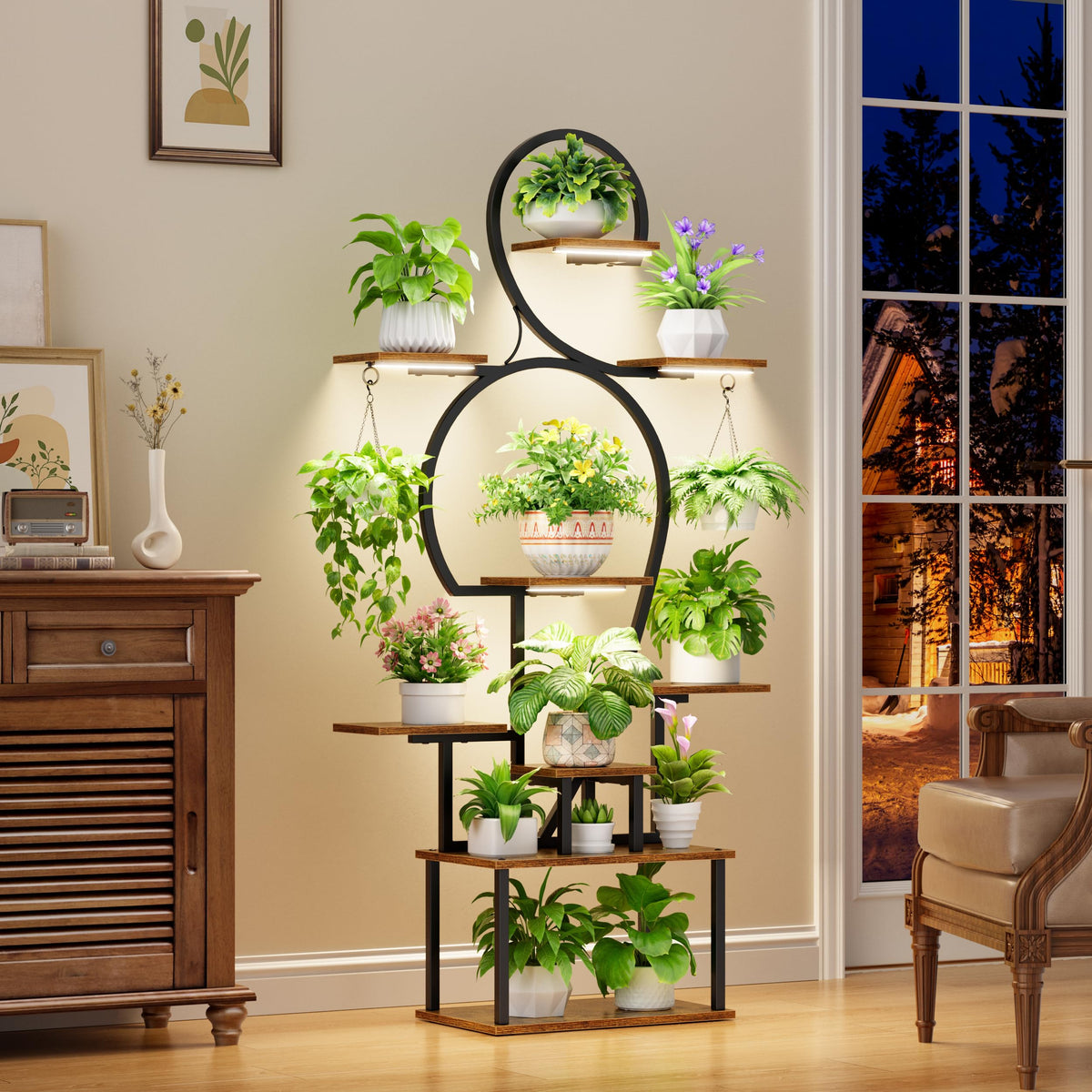 POZILAN Plant Stand Indoor with Grow Light - 9 Tiered 63" Tall Indoor Plant Shelves for Multiple Plants, Large Plant Shelf with Grow Light, Lighted Plant Stand for Indoor Plants