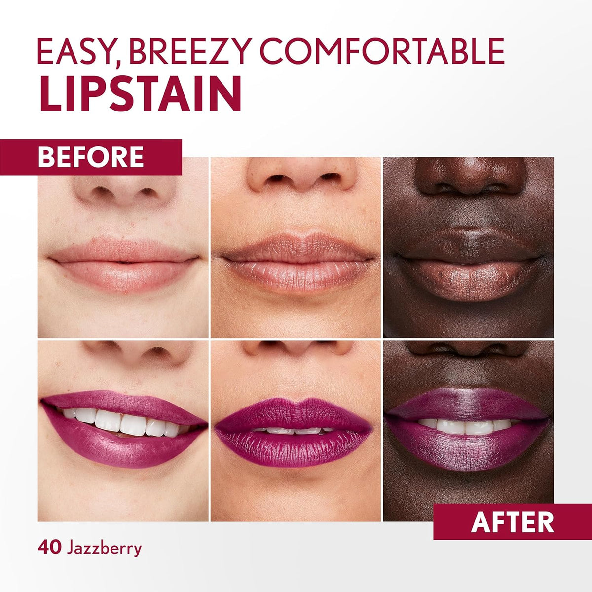 COVERGIRL Outlast, 40 Jazzberry, Lipstain, Smooth Application, Precise Pen-Like Tip, Transfer-Proof, Satin Stained Finish, Vegan Formula, 0.06oz