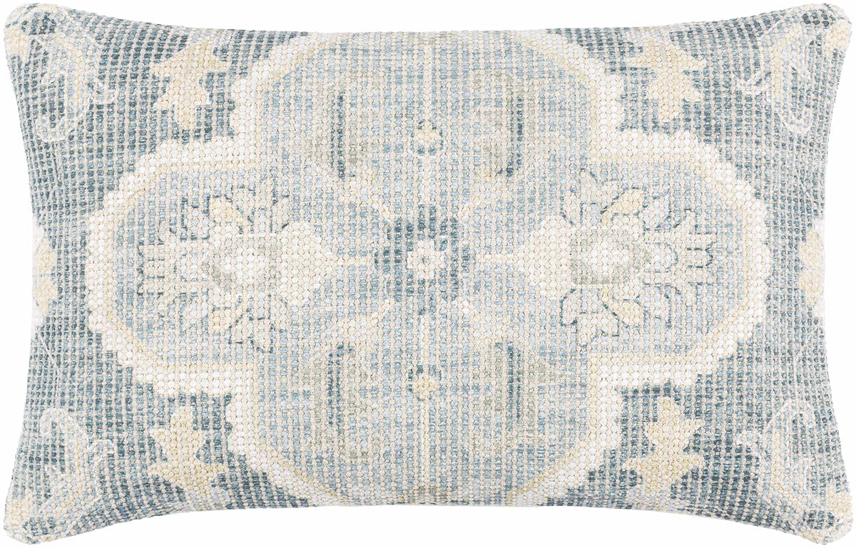 Hauteloom Bigaa Cotton Decorative Throw Pillow Cover - Oriental Floral Sofa Couch Cushion Cover - Blue, Sage, Cream - 18" x 18''