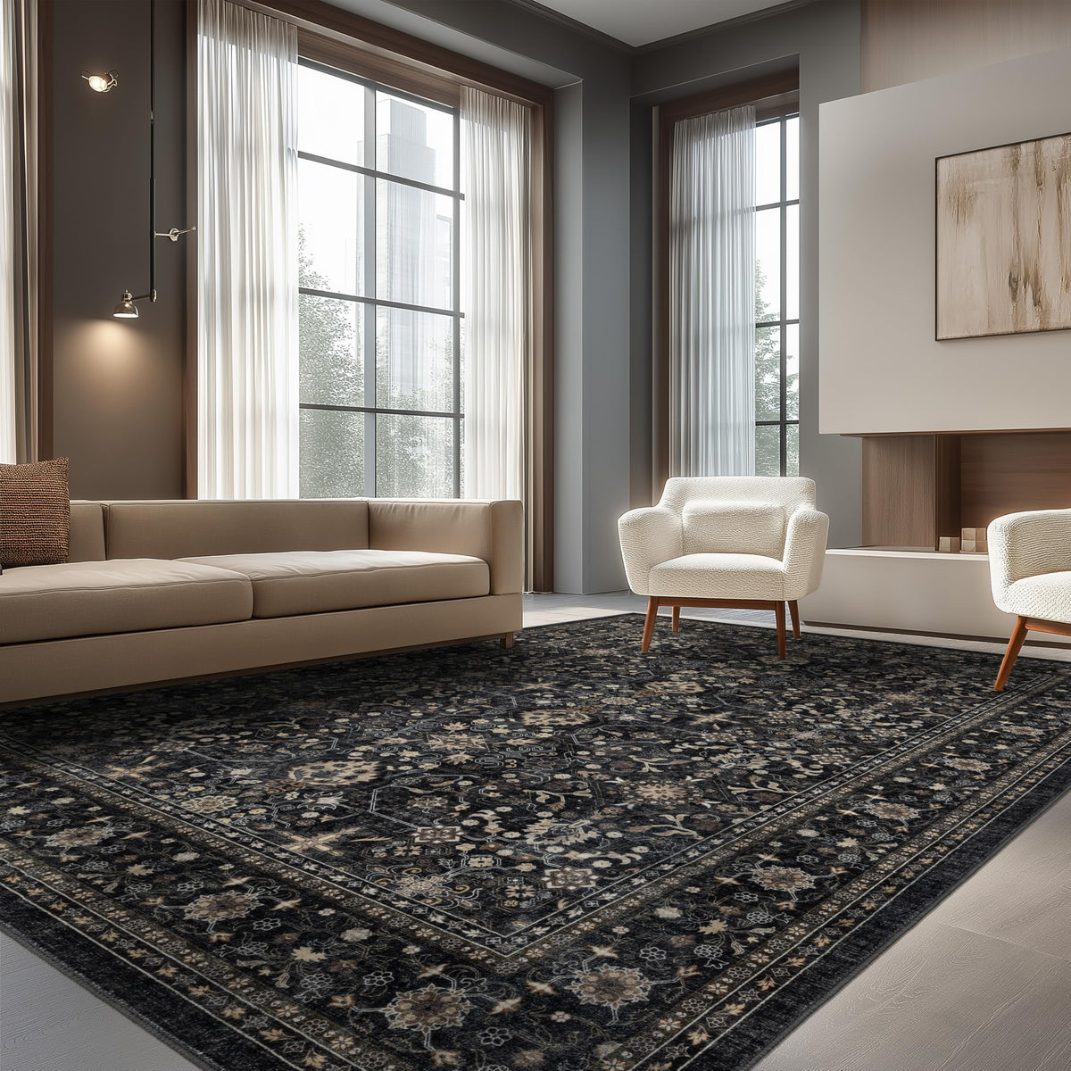 Ruaruarug Area Rug Non Slip Machine Washable Ultra Soft Outdoor/Living Room/Classroom/Bedroom/Kitchen Dark Gray, 8'×10'