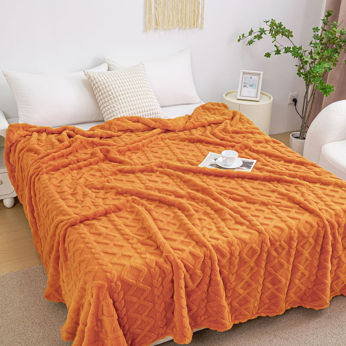 Aganear Fleece Throw Blanket - Cozy Soft Fuzzy Throw Blanket Boho Fall Decor Throw Blankets for Couch, Warm Present for Birthday, Christmas, Halloween, Housewarming(50"x60", Burnt Orange)