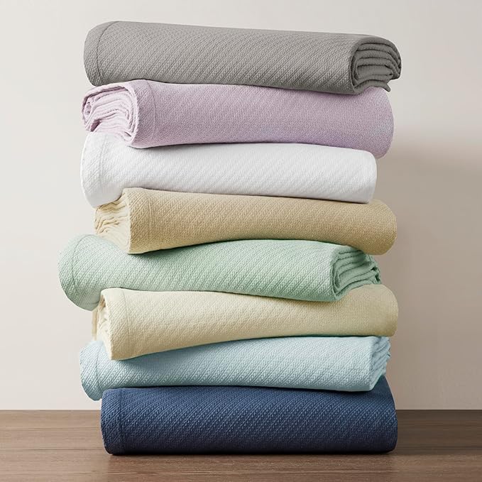 Madison Park - BL51N-0612 Liquid Cotton Luxury Blanket Premium Soft Cozy 100% Ring Spun Cotton For Bed , Couch or Sofa, Full/Queen, White