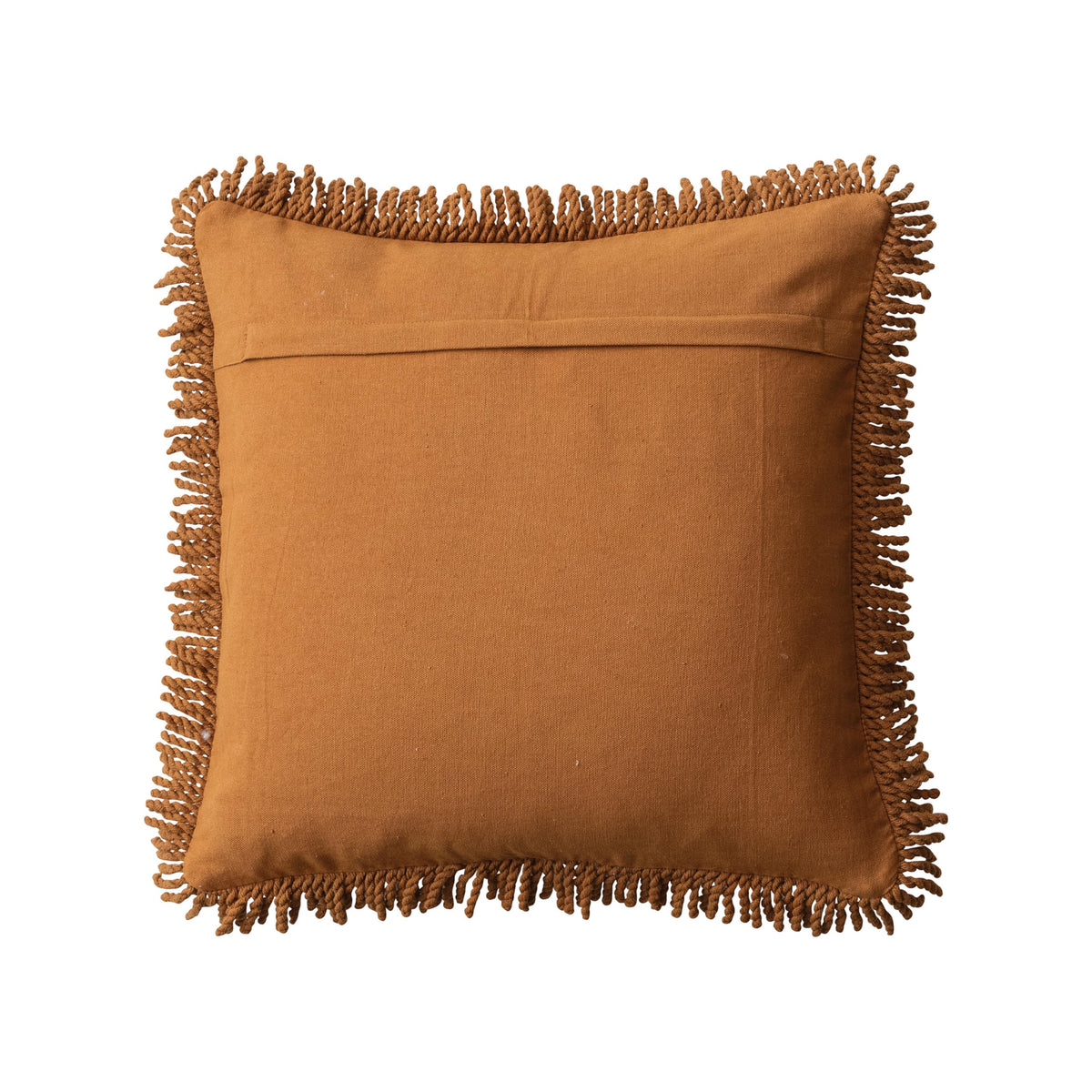 Creative Co-Op, Pink Cotton Punch Hook Pillow with Flower and Fringe, Brown, Natural, Square