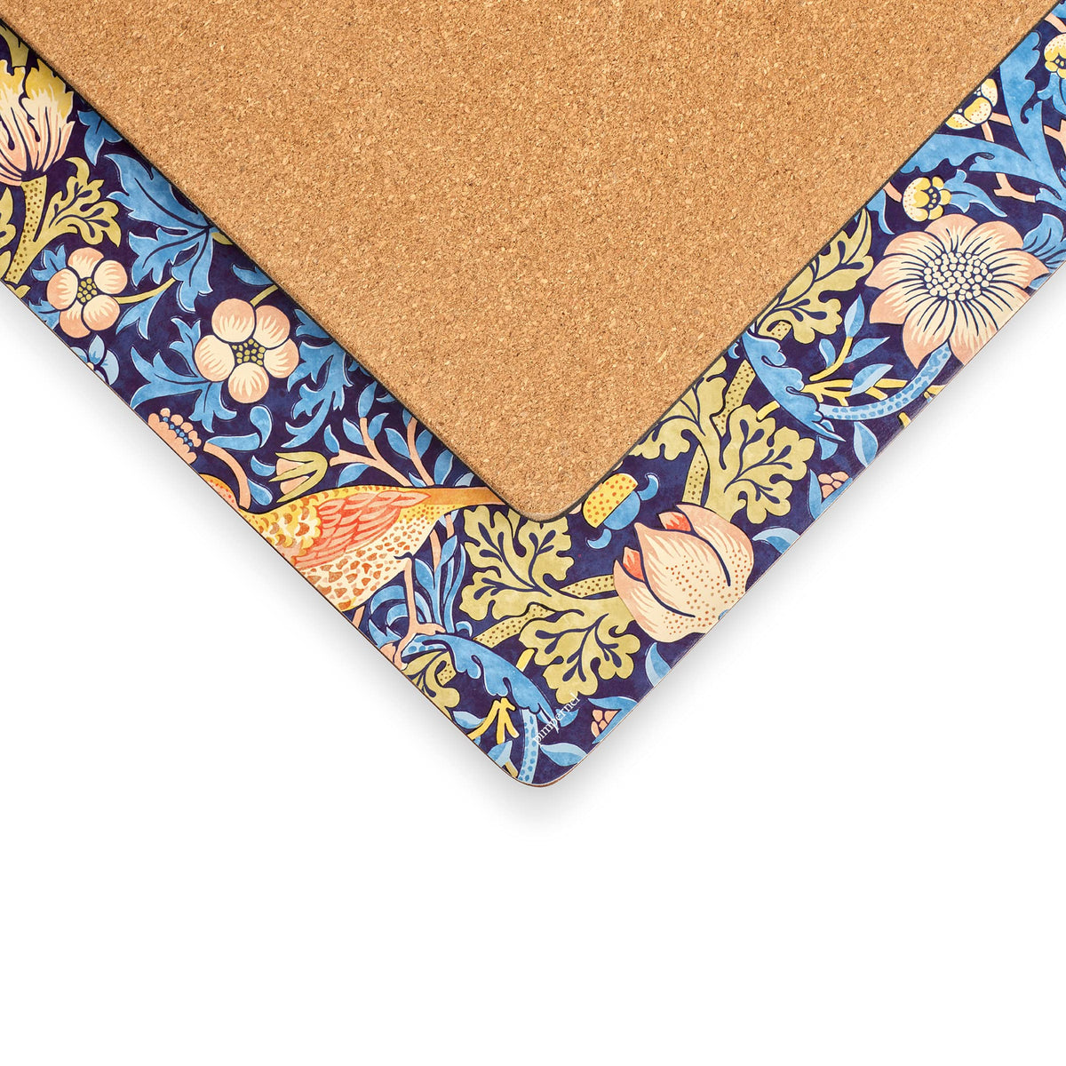 Pimpernel Morris & Co Strawberry Thief Blue Placemats, Set of 4 - Stain Resistant & Heat Safe Fabric-Feel Table Mats with Birds & Botanical Pattern for Stylish Dining & Entertaining