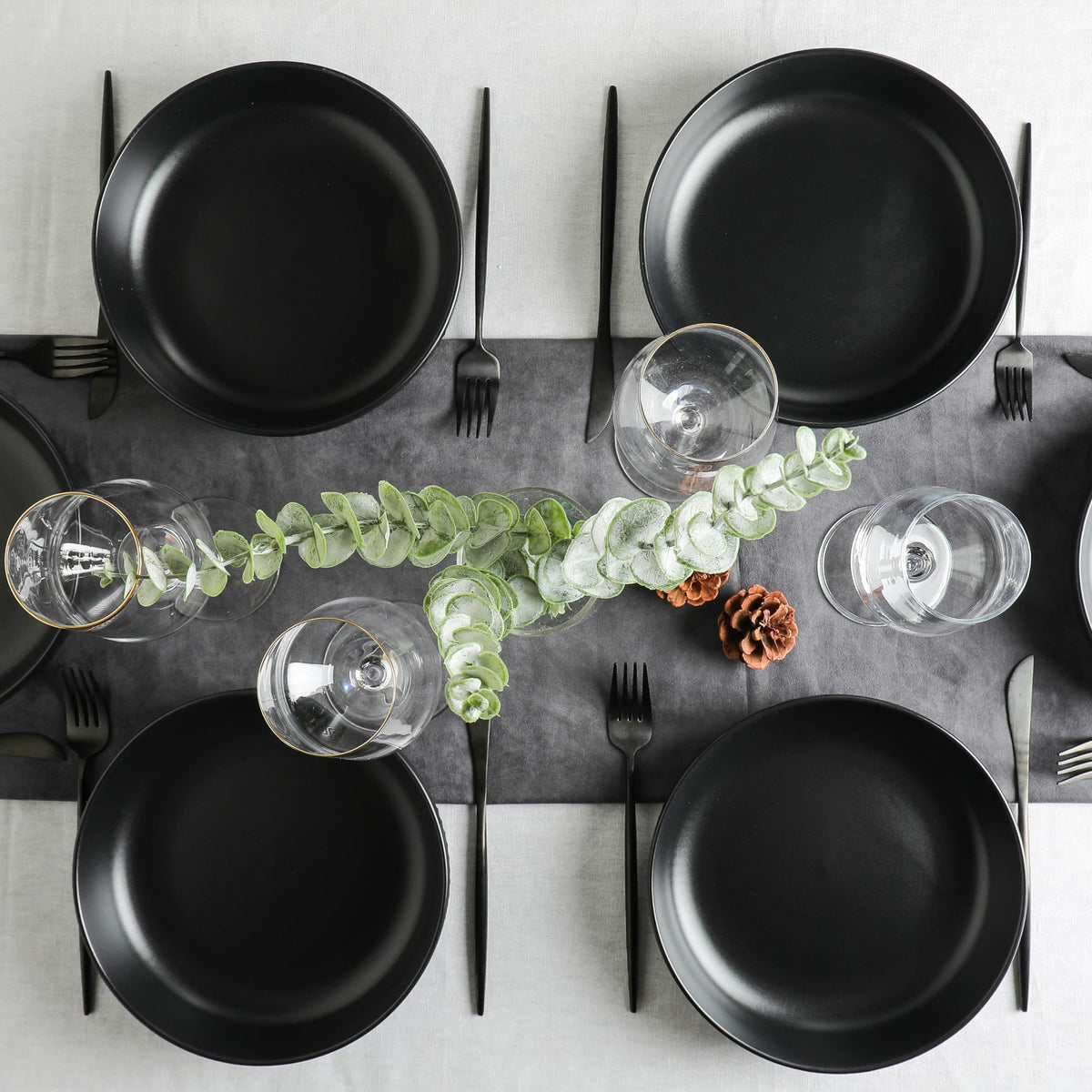 Stone lain Logan Stoneware Pasta Bowl Set of 4, Black