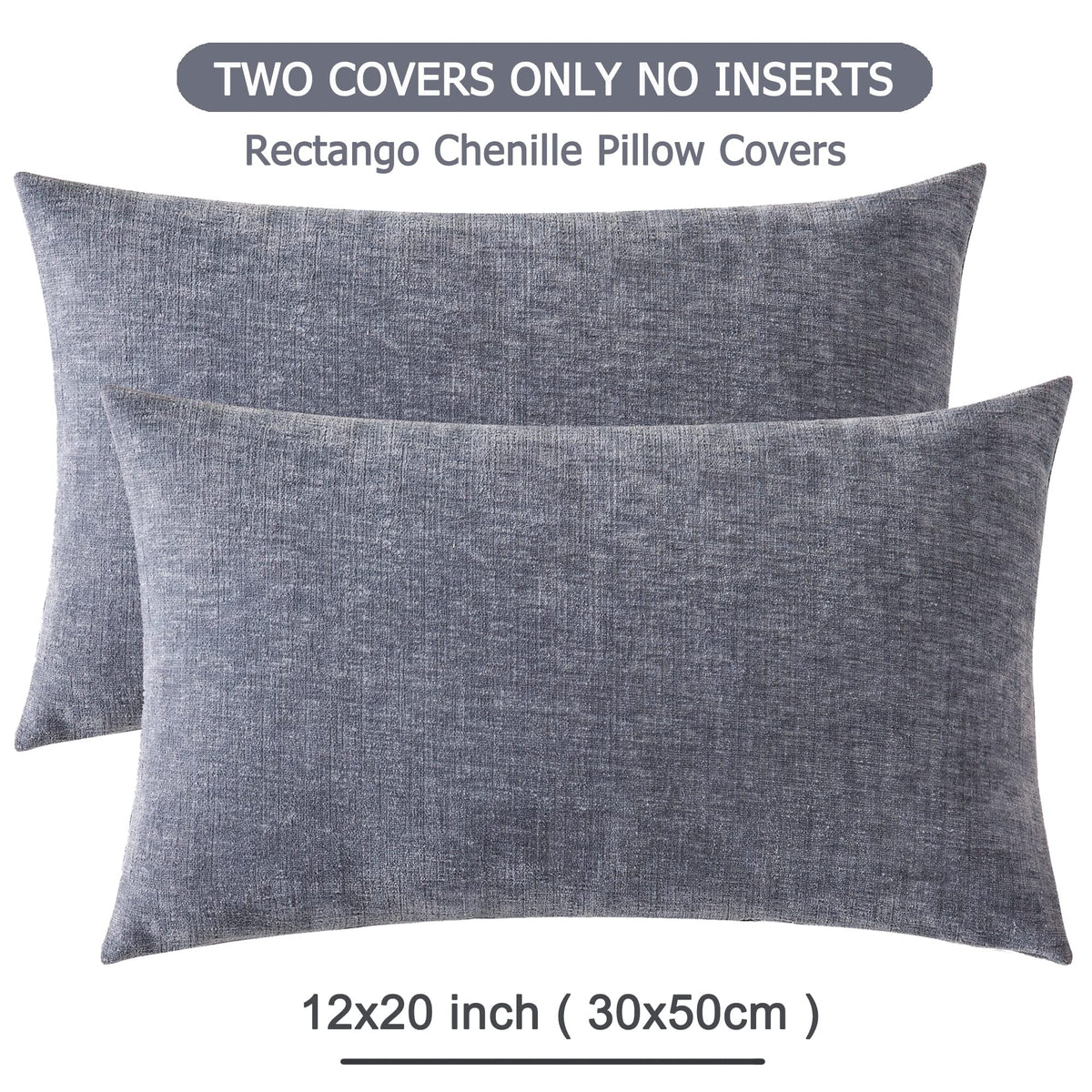 GAWAMAY Lumbar Support Pillow Decorative Rectangle Throw Pillow Covers 12"x20" Inch Set of 2, Soft Chenille Fall Pillowcase for Living Room Bedroom Sofa Couch Cushion Cover Grey 30x50cm (No Insert)
