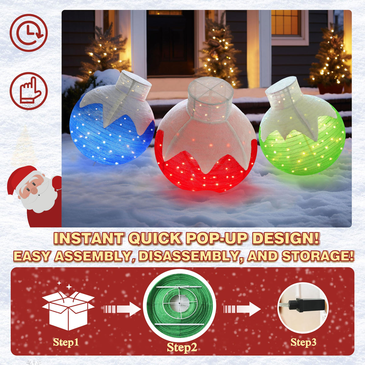 MUPATER Lighted Ornament Stack Outdoor Christmas Decoration, pop-up pre-Lighted Ornament Holiday Decor Set with 90 LED Lights for Home Yard, Patio, Party
