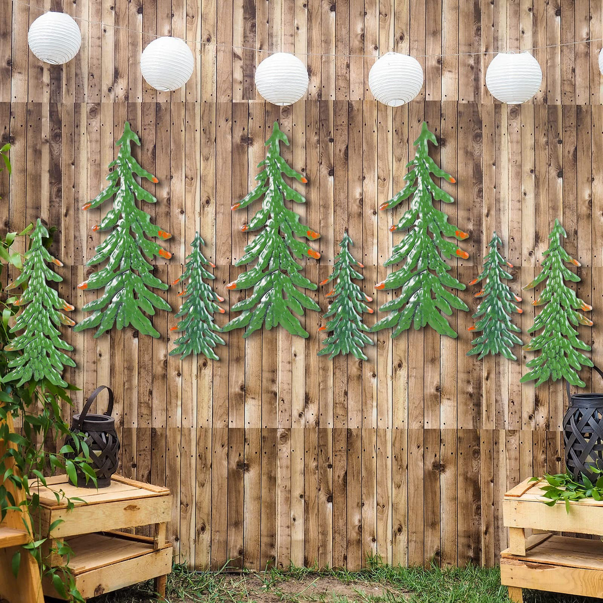8 Pieces Pine Tree Metal Wall Decor Set Pine Tree Landscape Wall Art Pine Tree Decor Pine Sculpture Rustic Pine Tree Metal Wall Art Decor for Christmas Outdoor Home Farmhouse Cabin Decor (Green)